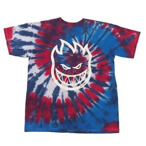 Spitfire Wheels Men's Medium Red White Blue Tie Dye Short Sleeve T-Shirt.